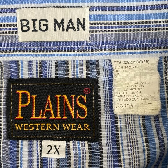 Vintage Plains Western Snap Button Short-Sleeve Shirt Men's 2X Blue Multi-Stripe - Picture 8 of 10